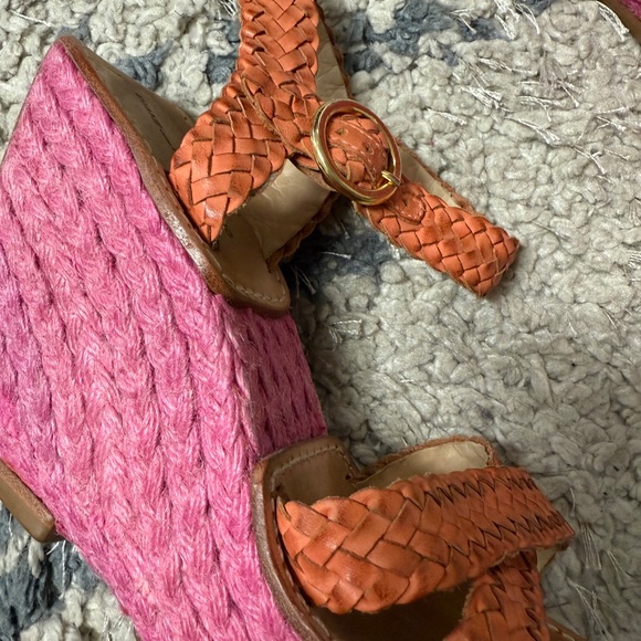 Diane von Furstenberg Pink Woven Wedge Orange Leather Straps Sandals Size 7M - Picture 6 of 10